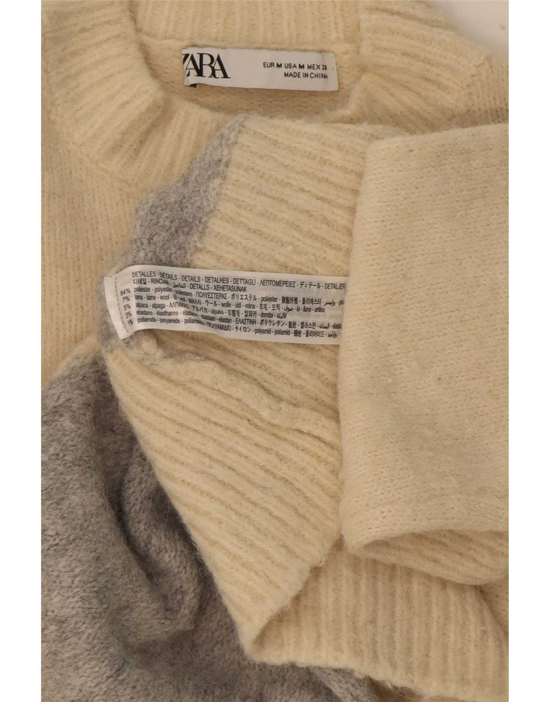 Rollkragenpullover für Damen von Zara, Gr. 14, Mittelbeige, Farbblock