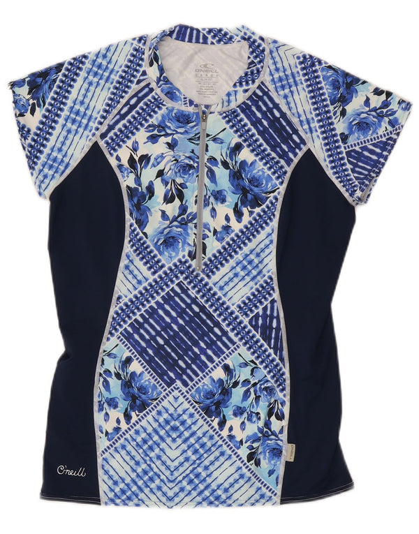 O'Neill Damen-T-Shirt mit Reißverschluss, Grafik, Gr. 40, Marineblau, Blumenmuster
