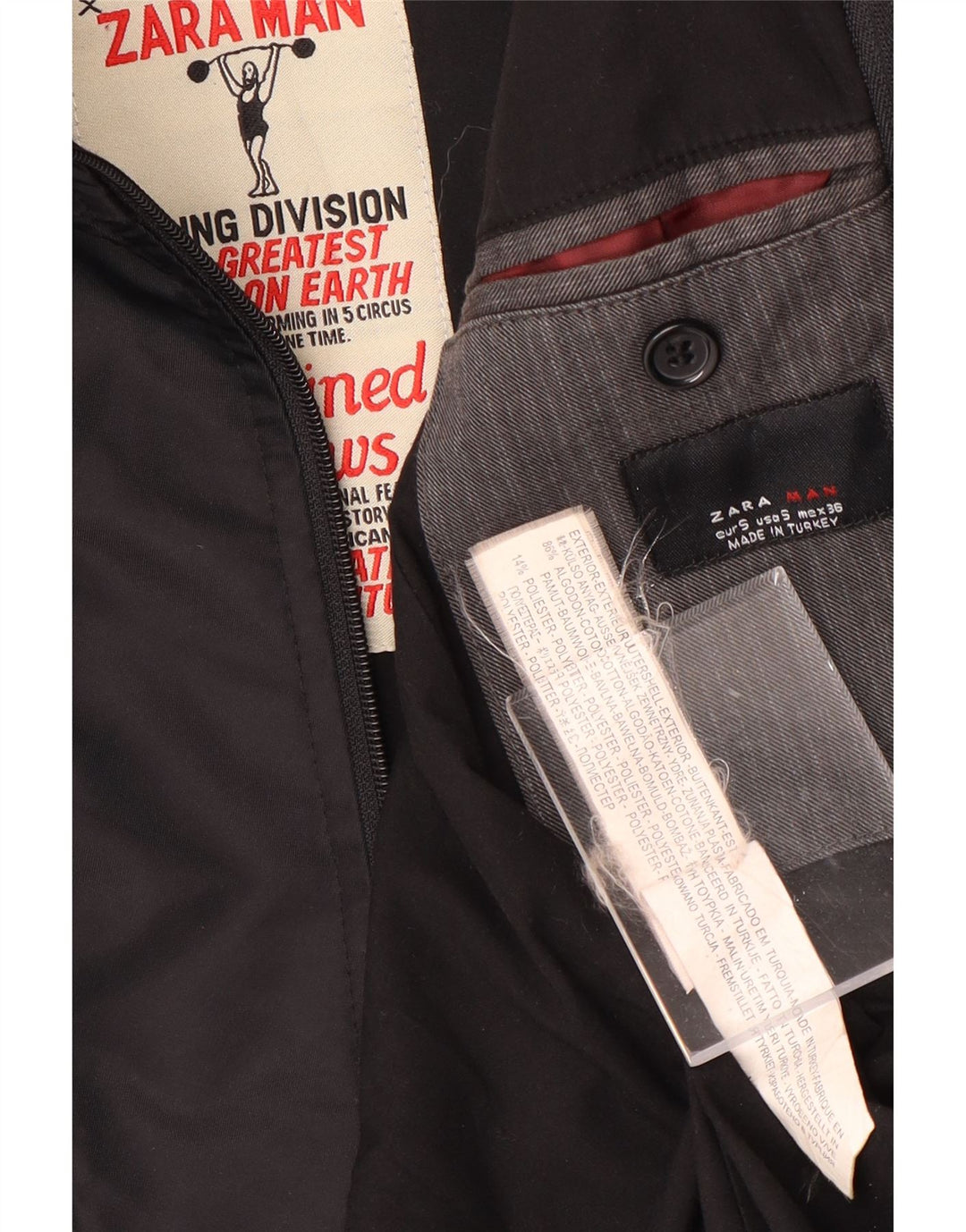 Zara Herren-Blazer mit 2 Knöpfen, Gr. 36, klein, graue Nadelstreifen-Baumwolle