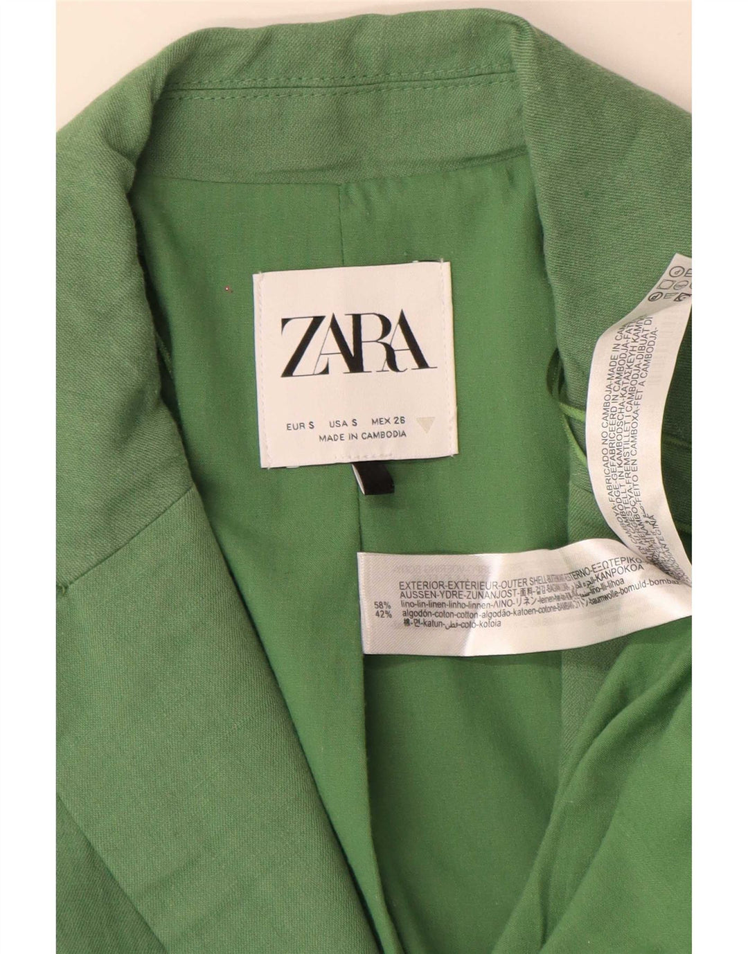 Zara Damen-Blazer mit 2 Knöpfen, übergroß, Gr. 10, Größe S, grünes Leinen
