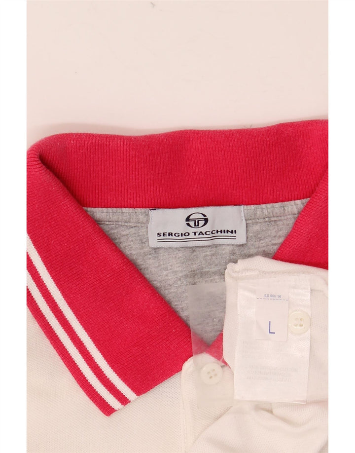 SERGIO TACCHINI Herren-Poloshirt, groß, weiße Colourblock-Baumwolle