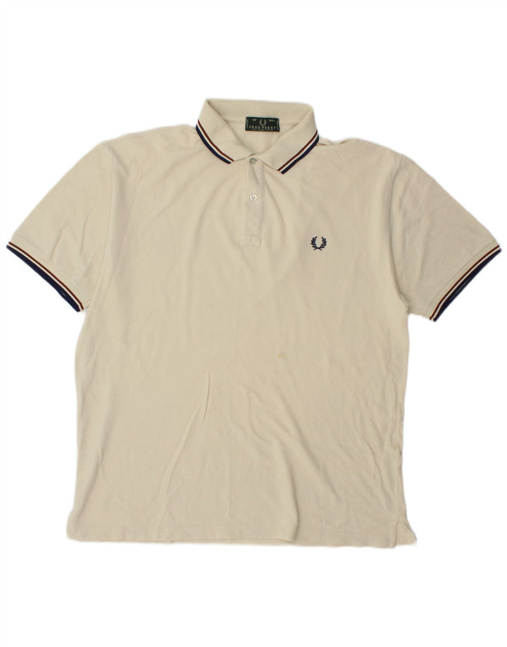 Fred Perry Herren-Poloshirt, groß, cremefarbene Baumwolle