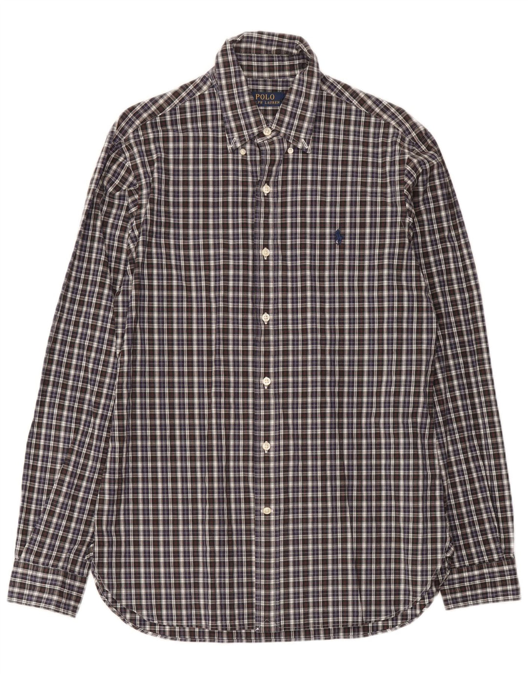 Polo Ralph Lauren Herrenhemd, Größe 15, mittelgroß, marineblau, kariert, Baumwolle