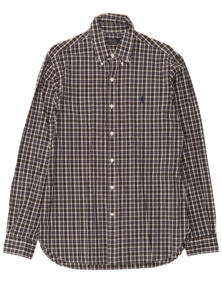 Polo Ralph Lauren Herrenhemd, Größe 15, mittelgroß, marineblau, kariert, Baumwolle