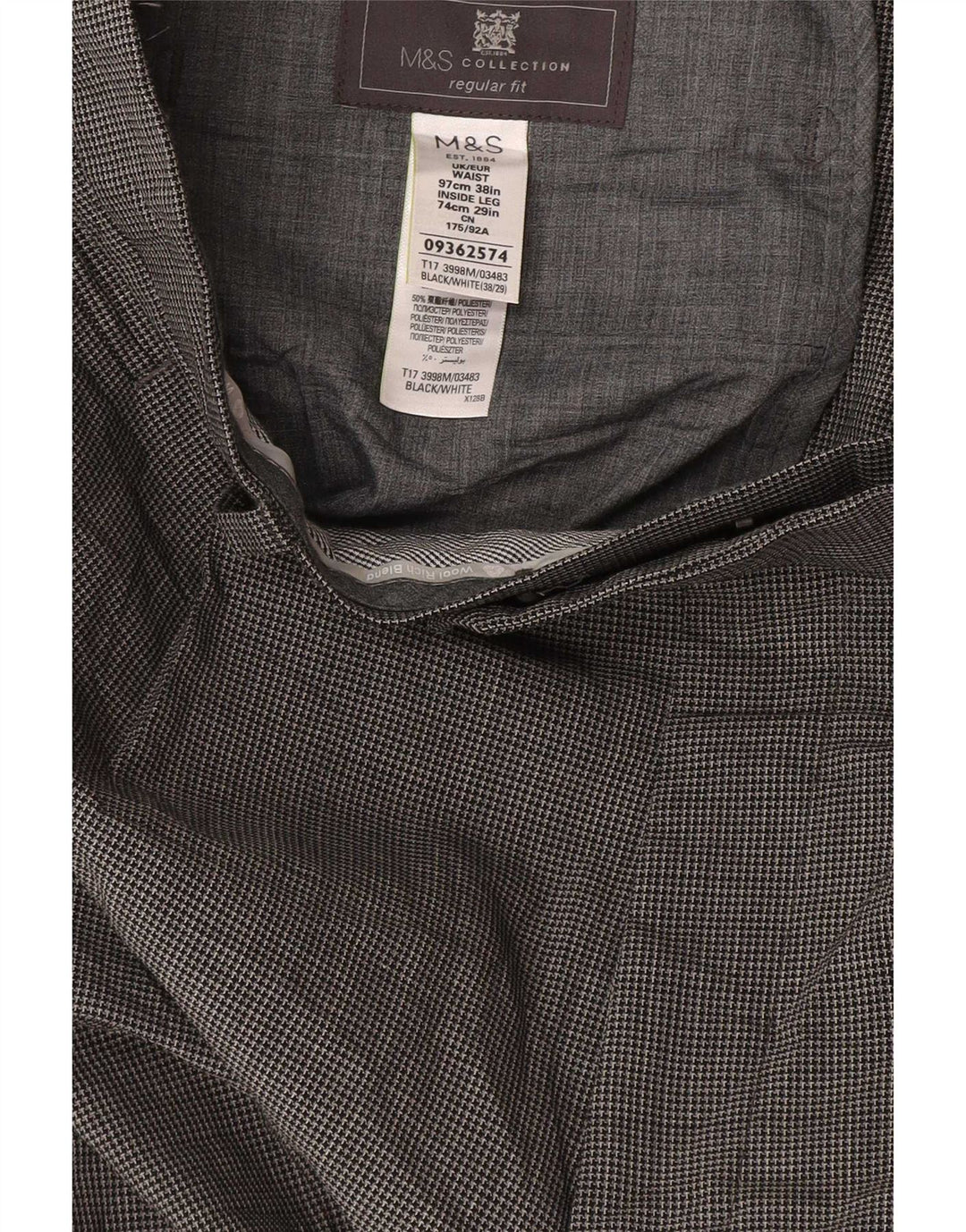 Gerade Herren-Anzughose von Marks & Spencer, W38, L29, Grau mit Hahnentrittmuster