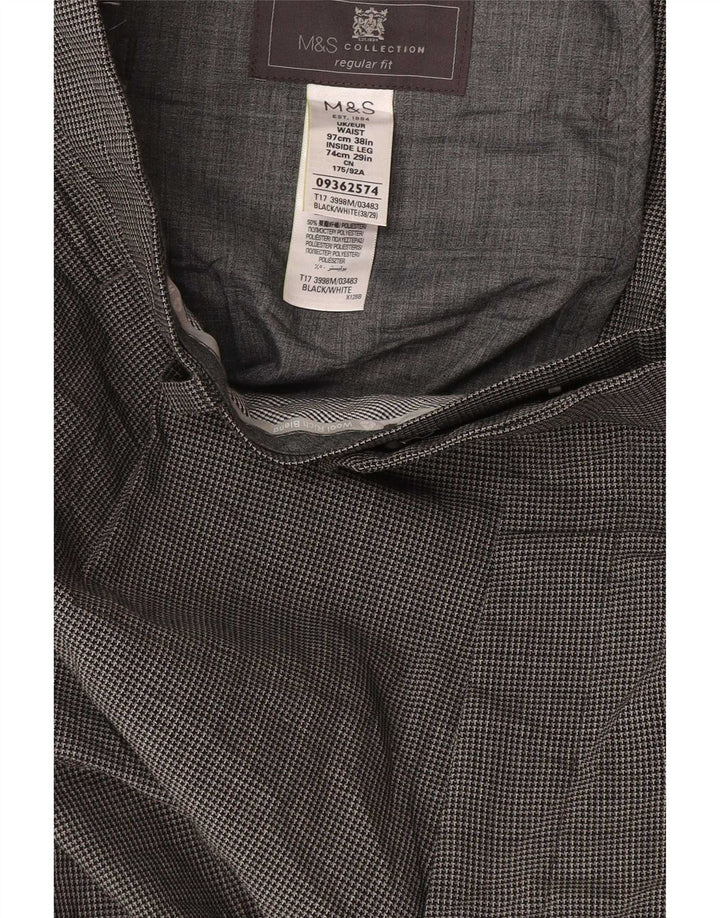Gerade Herren-Anzughose von Marks & Spencer, W38, L29, Grau mit Hahnentrittmuster