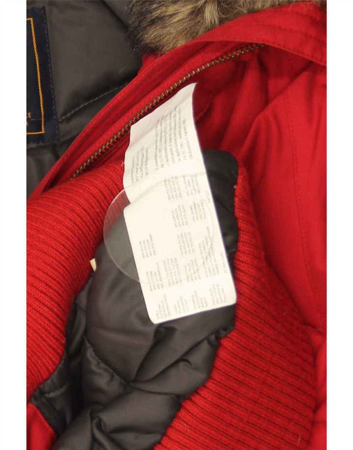 Woolrich Wattierte Damenjacke mit Kapuze, UK 14, große rote Baumwolle