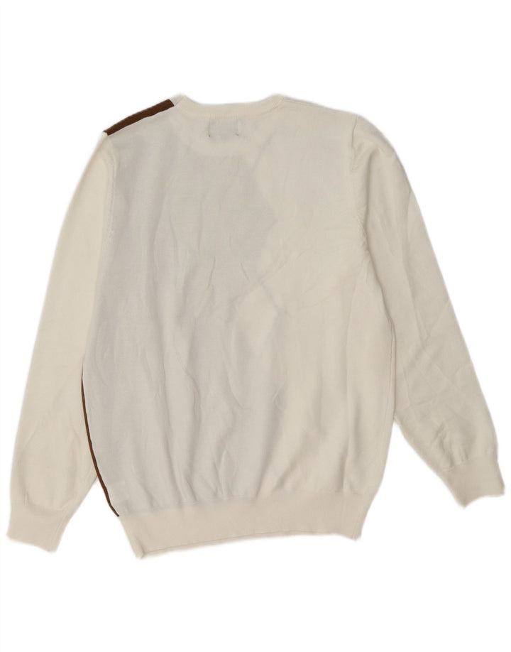Coveri Damen-Pullover mit Rundhalsausschnitt, groß, weiß, Argyle/Diamant