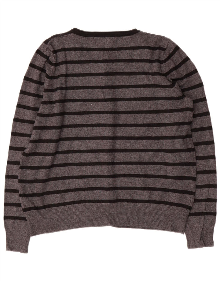 MARKS & SPENCER Damen Crop Cardigan Pullover UK 14 Mittelgrau gestreift