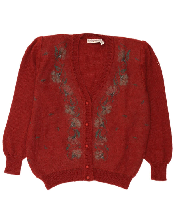 Vintage Damen Cardigan Pullover IT 50 XL Burgund Blumen Mohair