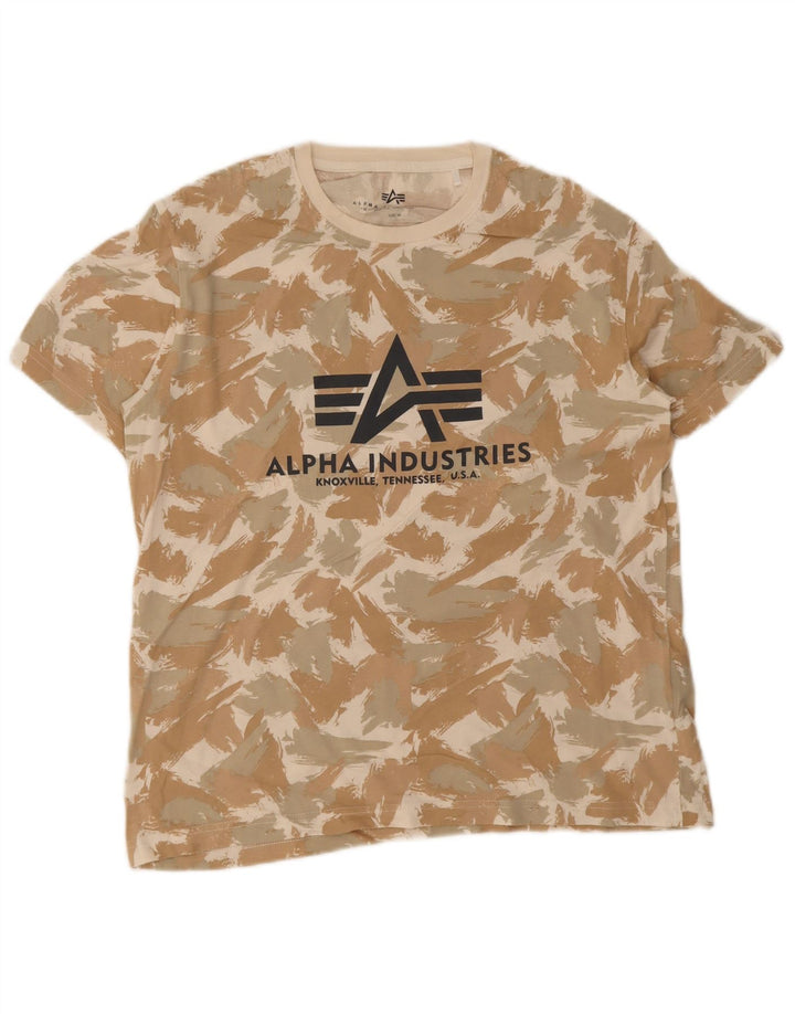 Alpha Industries Herren-T-Shirt mit Grafik, Mittelbeige, geometrisch