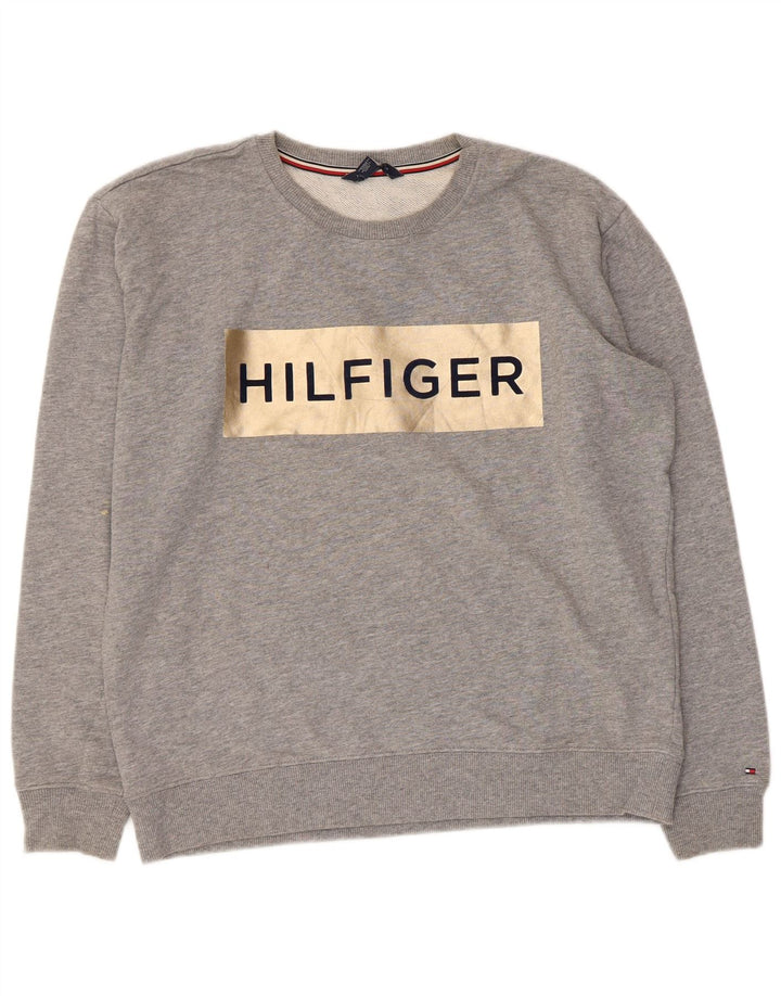 Tommy Hilfiger Herren-Sweatshirt mit Grafik, mittelgrau gefleckte Baumwolle
