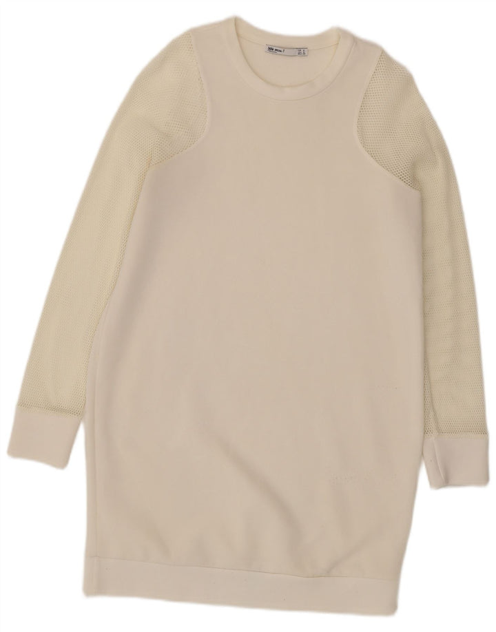 Zara Damen Sweatshirt-Pullover-Kleid UK 12 Medium Off White