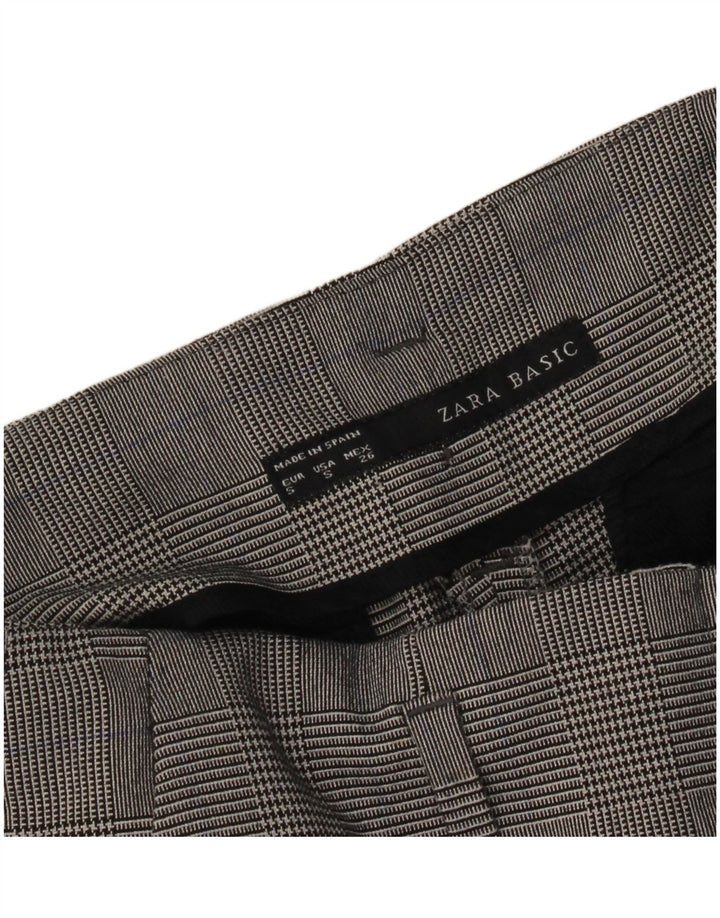 Schmale, verkürzte Hose für Damen von Zara, Größe S, W26, L25, Grau mit Hahnentrittmuster