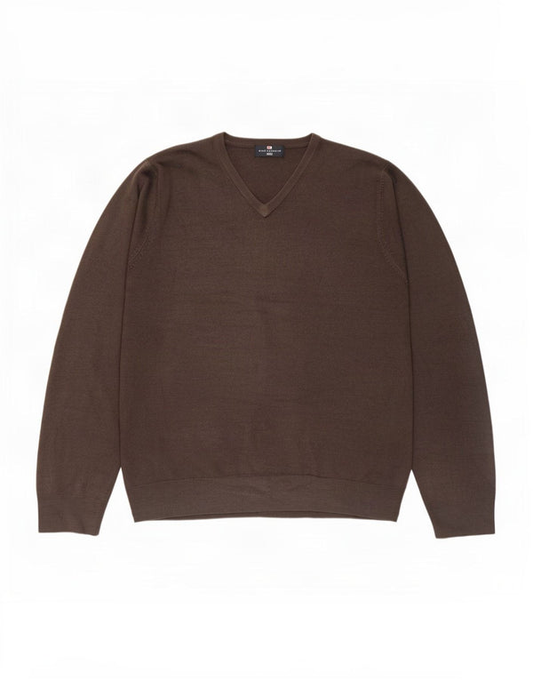 Marks & Spencer Herren Blue Harbor V-Ausschnitt Pullover Pullover Large Grau Acryl