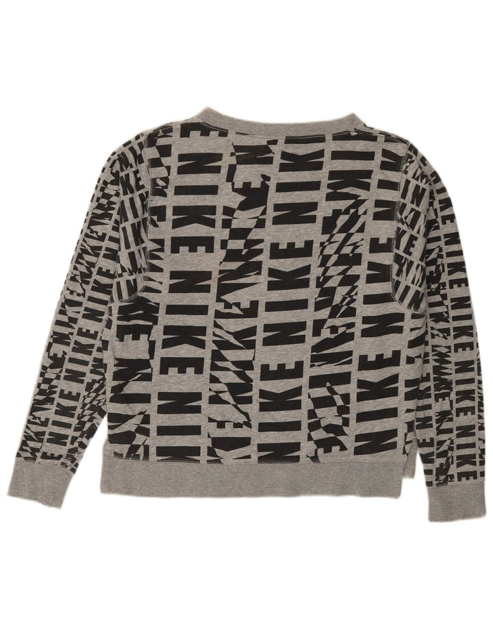 NIKE Damen Grafik-Sweatshirt-Pullover UK 14 Mittelgraue Baumwolle