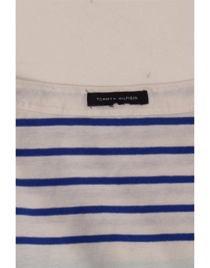 TOMMY HILFIGER Damen Top 3/4 Ärmel UK 12 Mittelblau gestreift