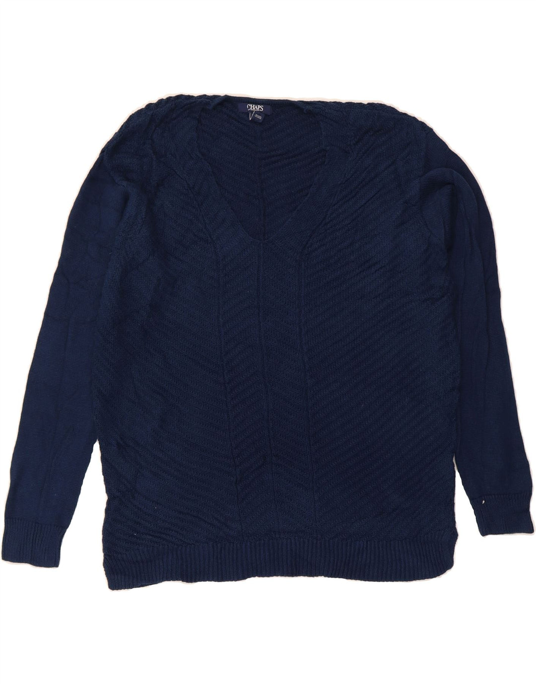 CHAPS Womens Oversized V-Neck Jumper Sweater UK 10 Small Navy Blue Cotton Vintage Chaps and Second-Hand Chaps from Messina Hembry 