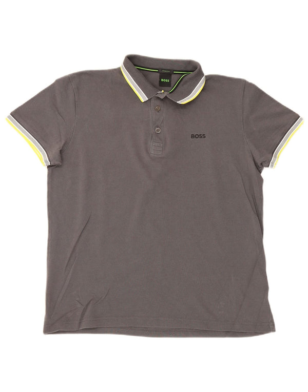 Hugo Boss Herren-Poloshirt mit normaler Passform, mittelgraue Baumwolle