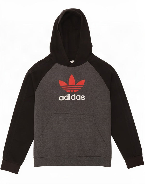 Adidas Kapuzenpullover mit Grafik für Jungen, 13–14 Jahre, graue Farbblock-Baumwolle