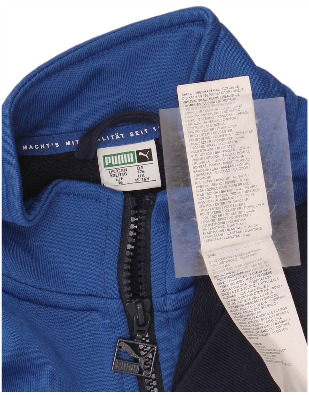 PUMA Jungen-Trainingsanzug, Top-Jacke, 15–16 Jahre, marineblaues Farbblock-Polyester