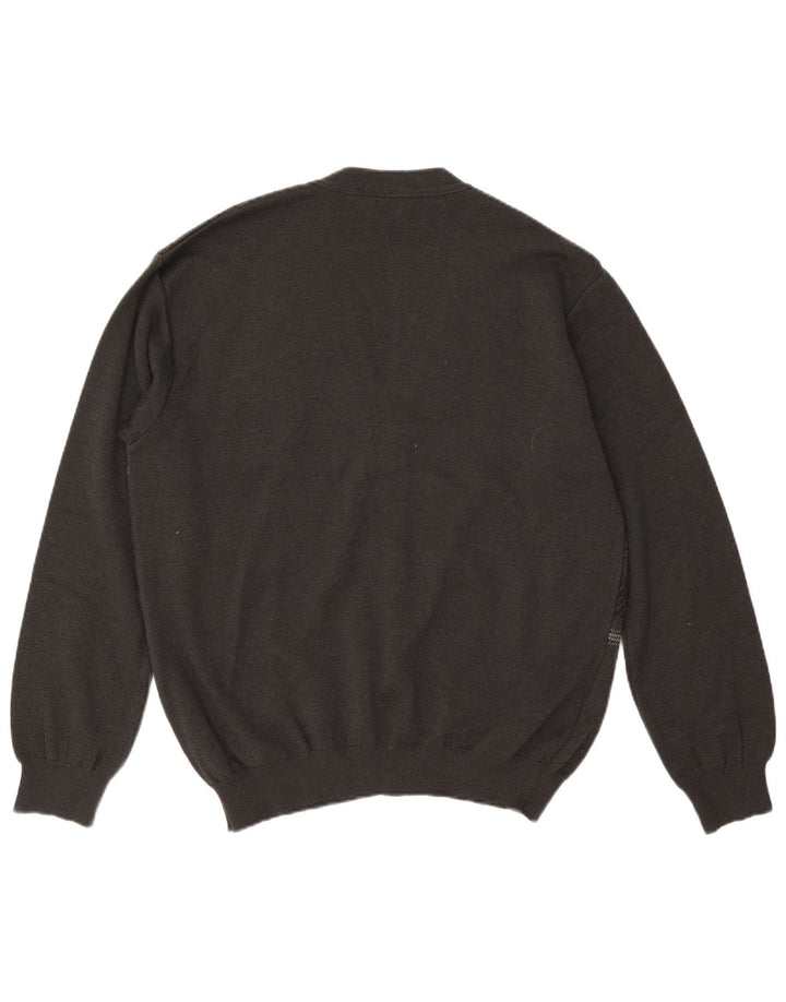 Montecatini Herren-Cardigan-Pullover XL Graue geometrische Merinowolle