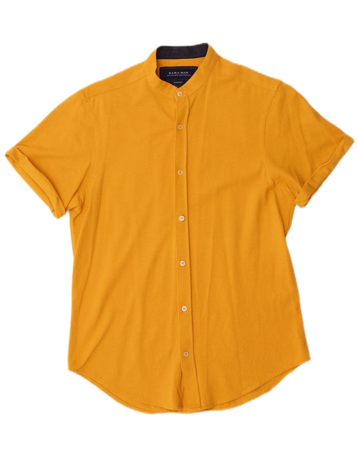 Zara Herren Kurzarm Slim Fit Hemd Small Gelb