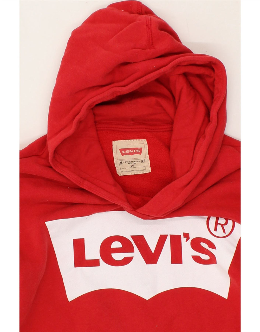 LEVI'S Boys Graphic Hoodie Jumper 15-16 Years Red Vintage Levi's and Second-Hand Levi's from Messina Hembry 