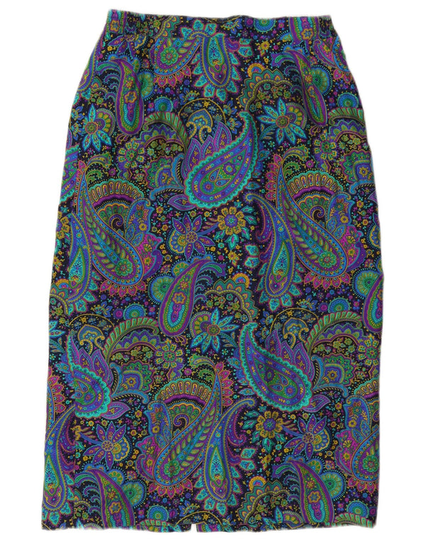 Vintage Damen Midirock mit hoher Taille, W28, mittelgroß, mehrfarbig, Paisley-Seide