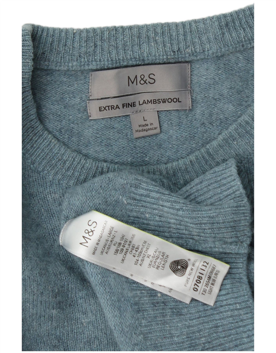 Marks & Spencer Herren-Pullover mit Rundhalsausschnitt, groß, blaue Schurwolle