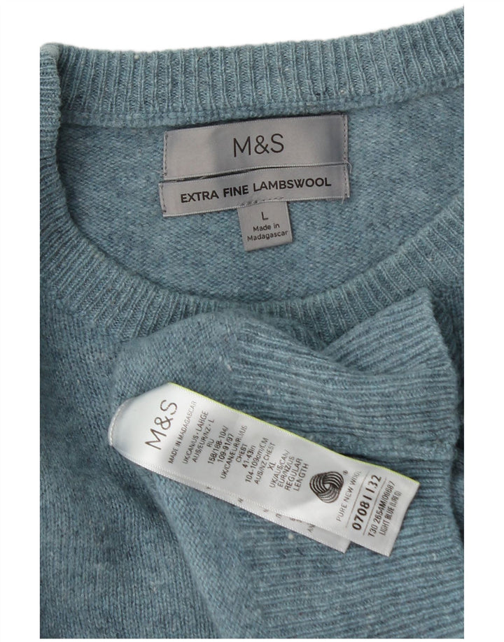 Marks & Spencer Herren-Pullover mit Rundhalsausschnitt, groß, blaue Schurwolle