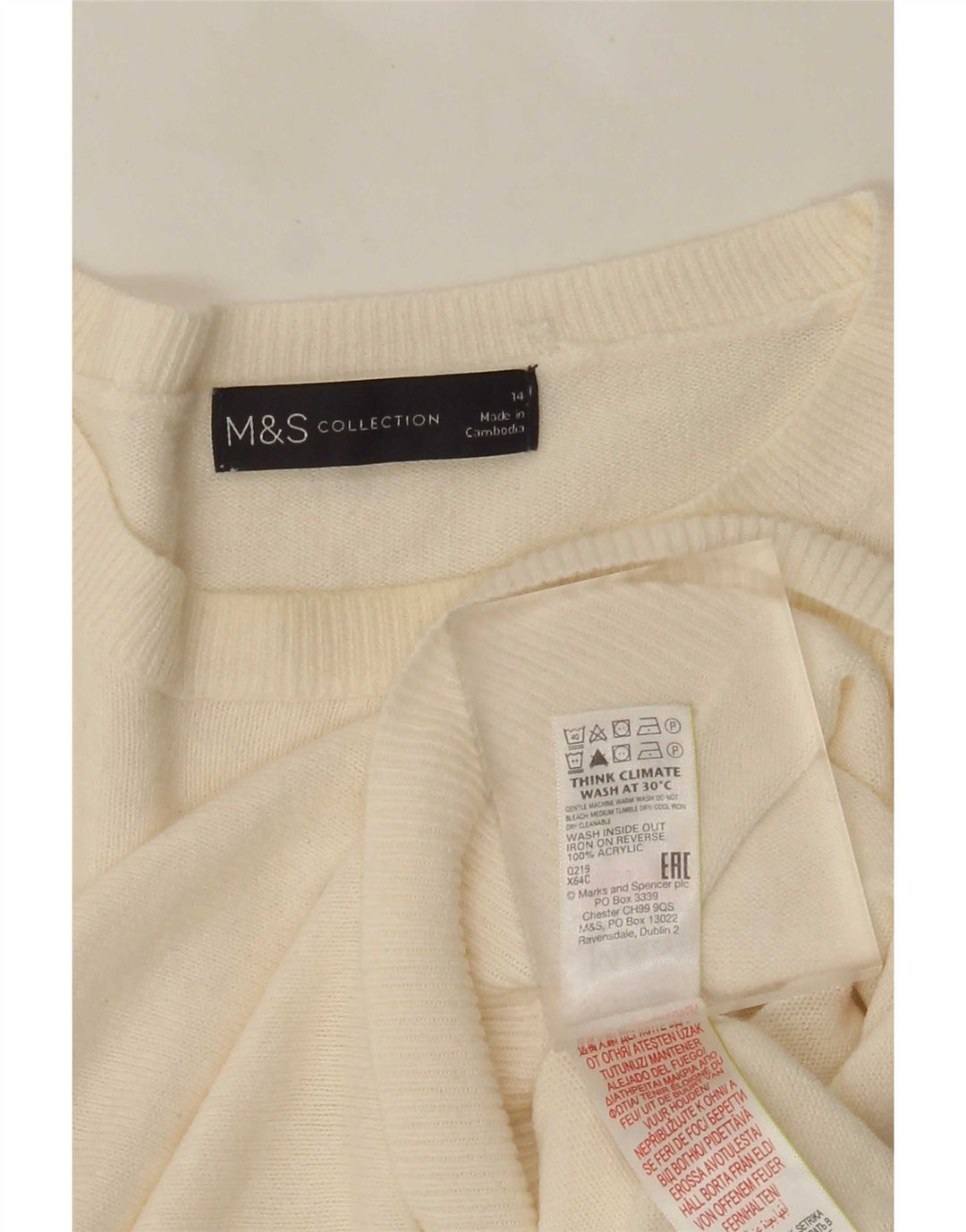 Marks & Spencer Damen-Pullover mit Rundhalsausschnitt, Gr. 14, Mittel, gebrochenes Weiß