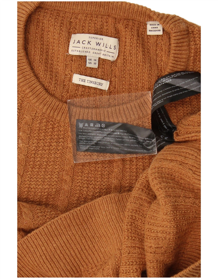 Jack Wills Damen-Pullover mit Rundhalsausschnitt, UK-Gr. 14, Größe L, braune Wolle