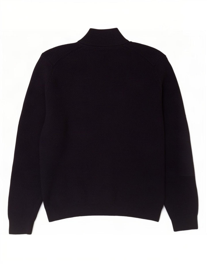 Massimo Dutti Herren-Pullover mit Reißverschluss am Hals, groß, marineblaue Baumwolle