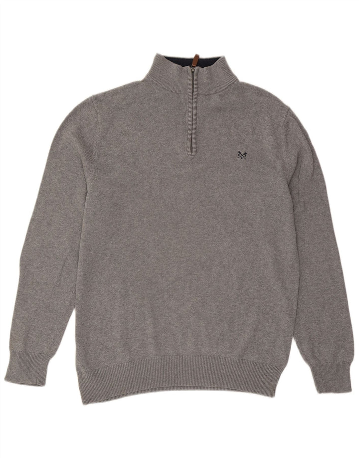 Crew Clothing Herren-Pullover mit Reißverschluss am Hals, Größe L, aus grauer Baumwolle