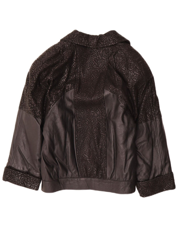 Vintage Damen 3/4 Ärmel Lederjacke IT 42 Medium Schwarz Geometrisch