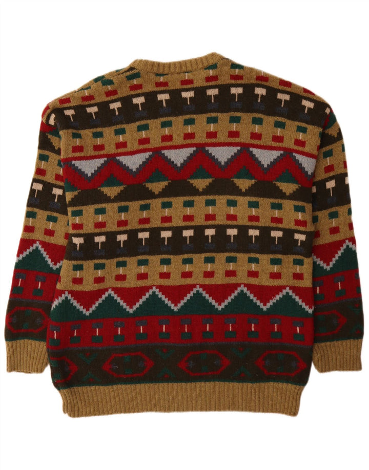 Bluster Herren-Pullover mit Rundhalsausschnitt, Größe 52, groß, braune, geometrische Wolle