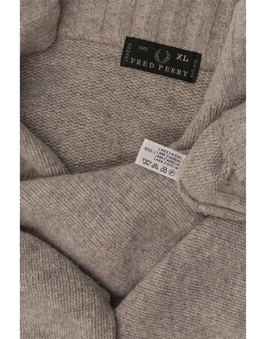 Fred Perry Damen-Pullover mit Reißverschluss am Hals, UK 18, XL, graue Lammwolle