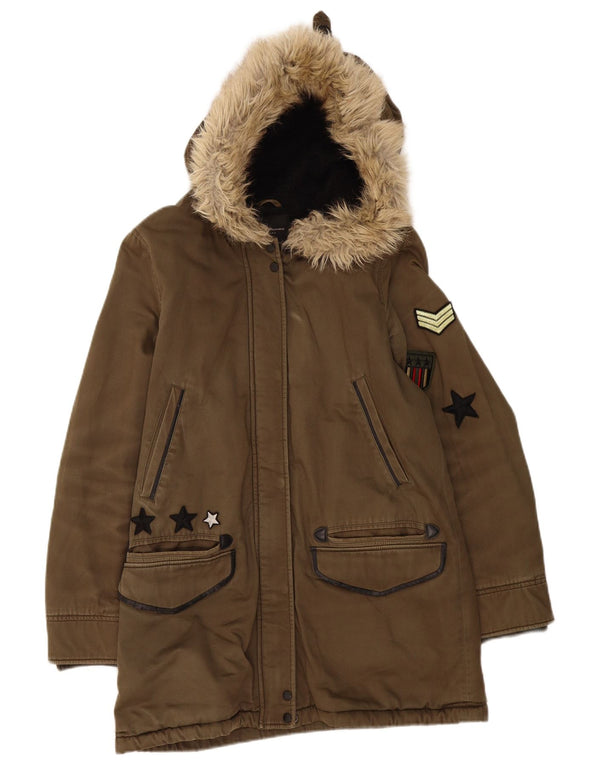 Zara Damen-Oversize-Sherpa-Parka mit Kapuze, UK 6, XS, Khaki