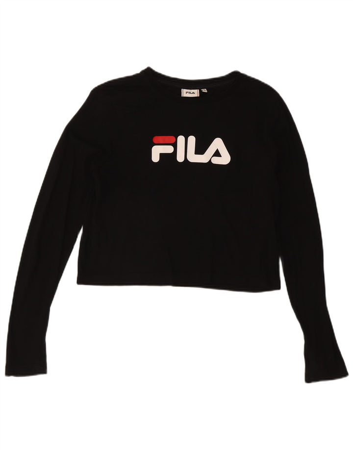 FILA Damen Crop Graphic Top Langarm UK 14 Medium Schwarz