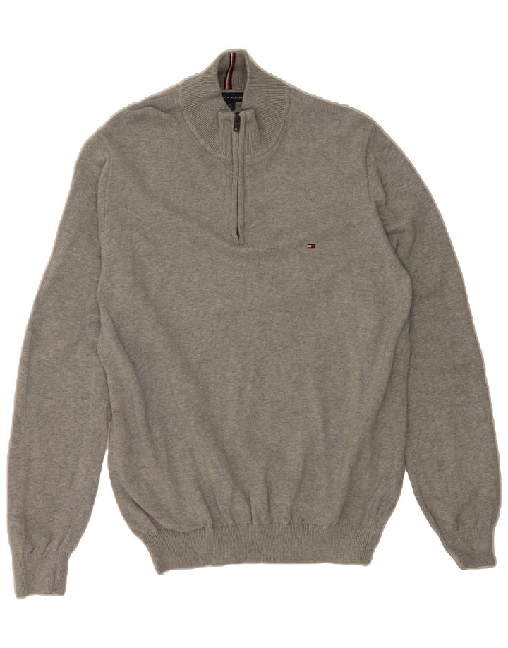 TOMMY HILFIGER Mens Zip Neck Jumper Sweater Large Grey Cotton Vintage Tommy Hilfiger and Second-Hand Tommy Hilfiger from Messina Hembry 