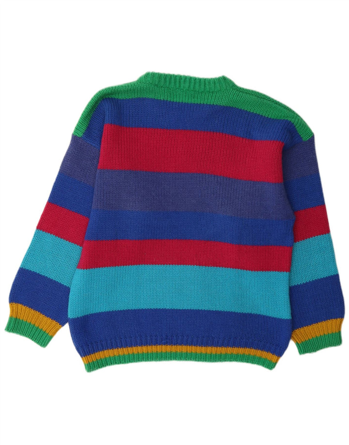 Vintage Herren Pullover mit grafischem Rundhalsausschnitt, groß, mehrfarbig gestreift