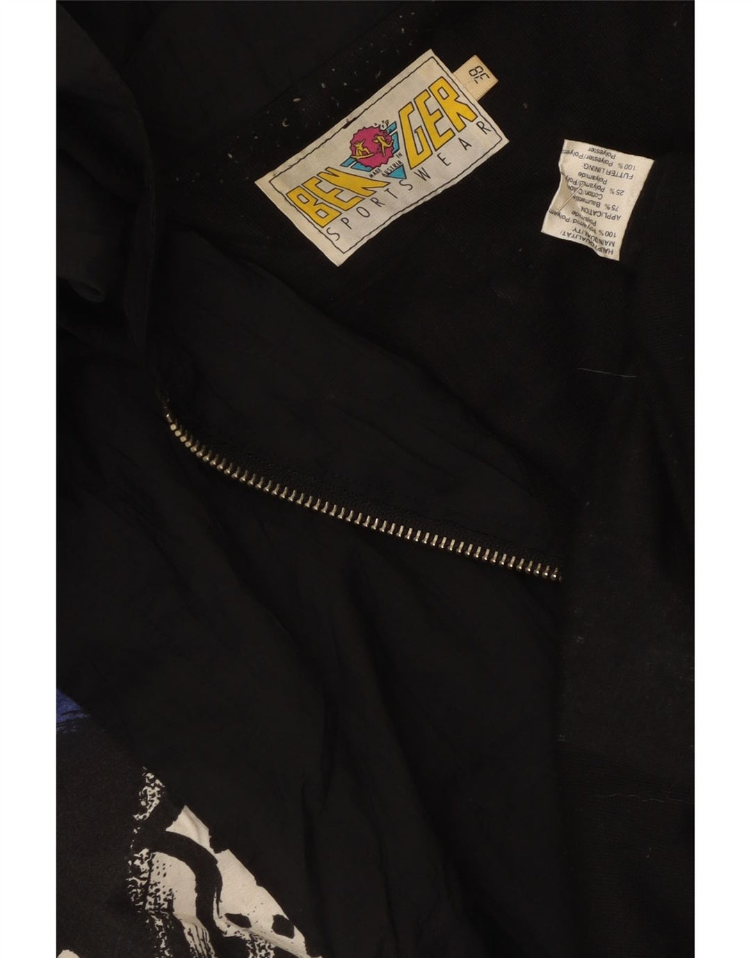 Vintage Damen Parka-Jacke mit abstraktem Muster und Kapuze, EU 38, mittelschwarz