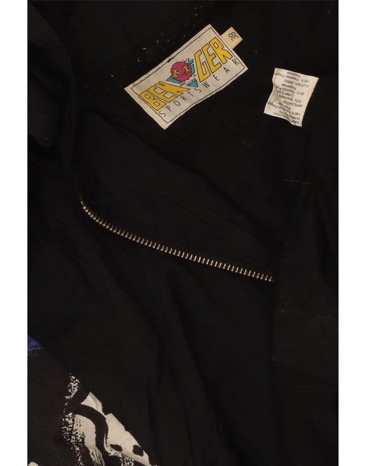 Vintage Damen Parka-Jacke mit abstraktem Muster und Kapuze, EU 38, mittelschwarz