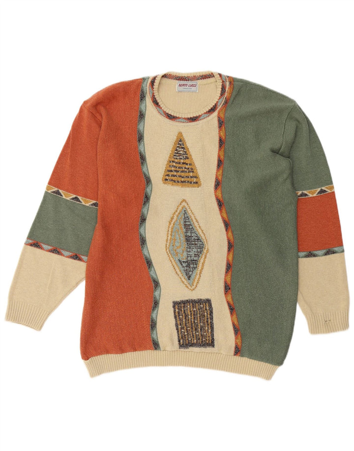 BERTO LUCCI Herren-Pullover mit Rundhalsausschnitt, groß, mehrfarbig, geometrisch