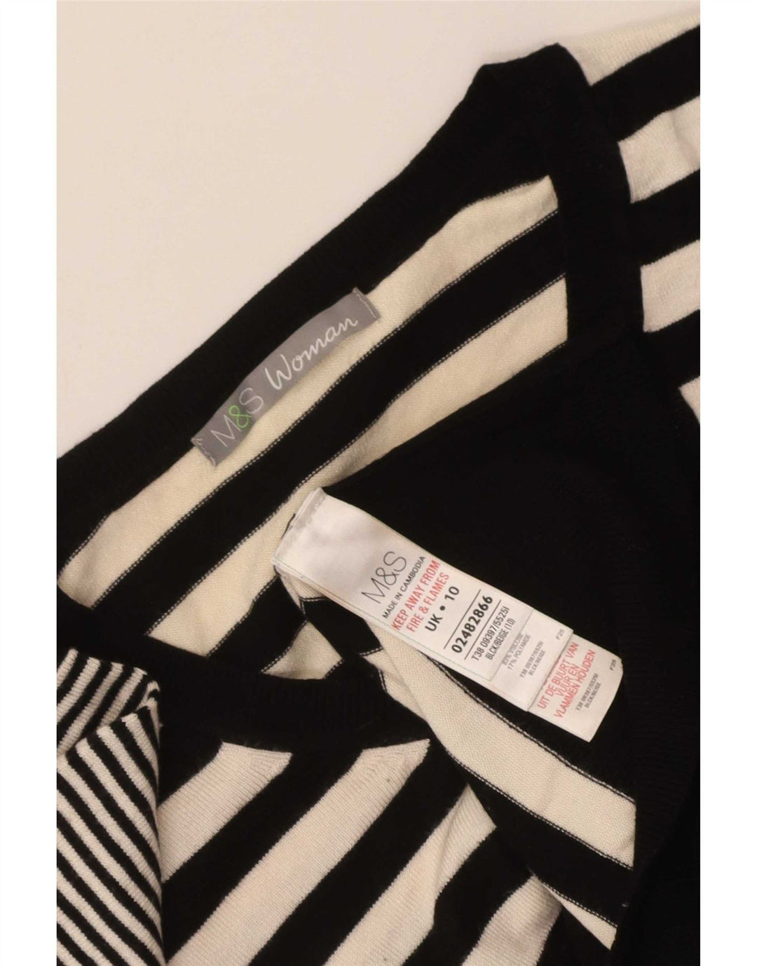 Marks & Spencer Damen-Pullover mit V-Ausschnitt, Gr. 10, Größe S, Schwarz, gestreift
