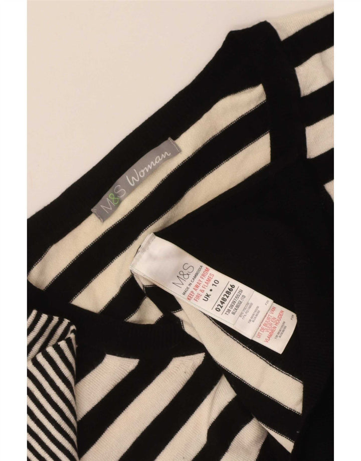 Marks & Spencer Damen-Pullover mit V-Ausschnitt, Gr. 10, Größe S, Schwarz, gestreift