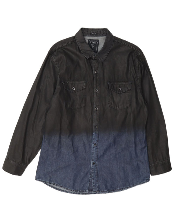Guess Slim-Fit-Jeanshemd für Herren, UK 40, Mittelgrau, Colourblock-Baumwolle