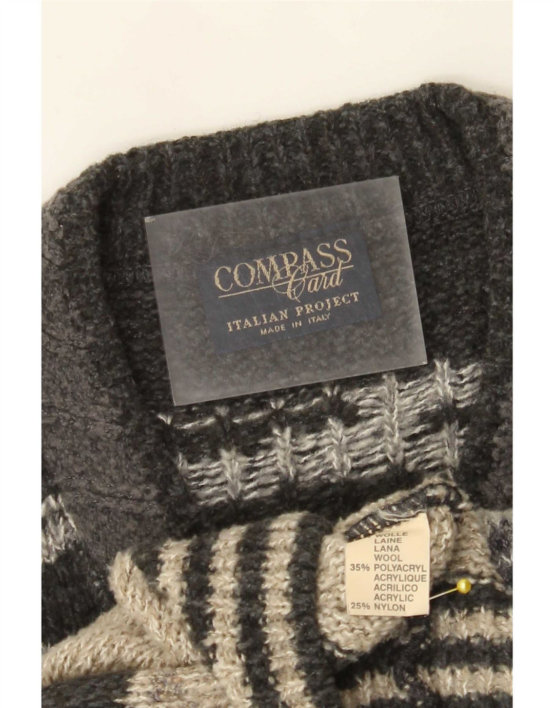 COMPASS CARD Herren-Pullover mit V-Ausschnitt, Größe 52, groß, grau, geometrisch
