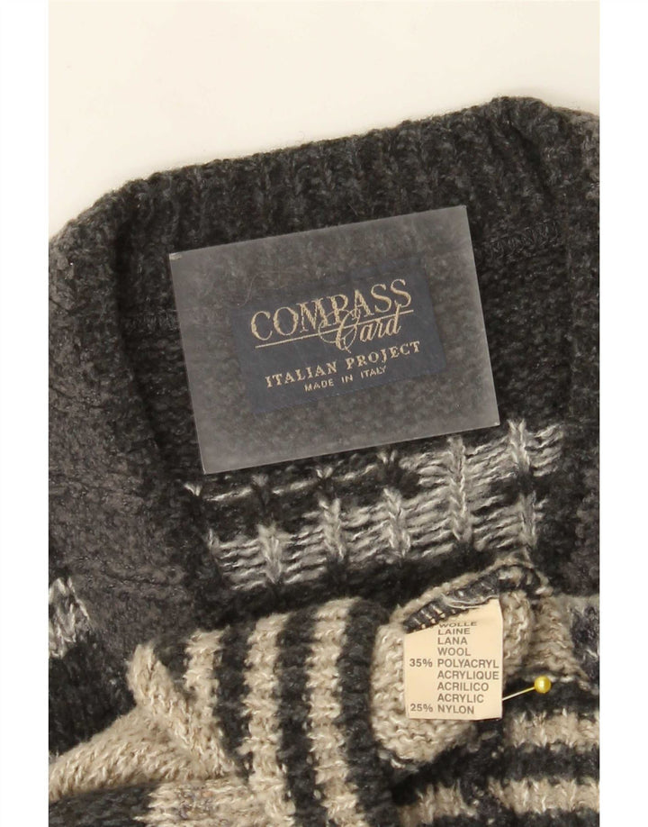 COMPASS CARD Herren-Pullover mit V-Ausschnitt, Größe 52, groß, grau, geometrisch